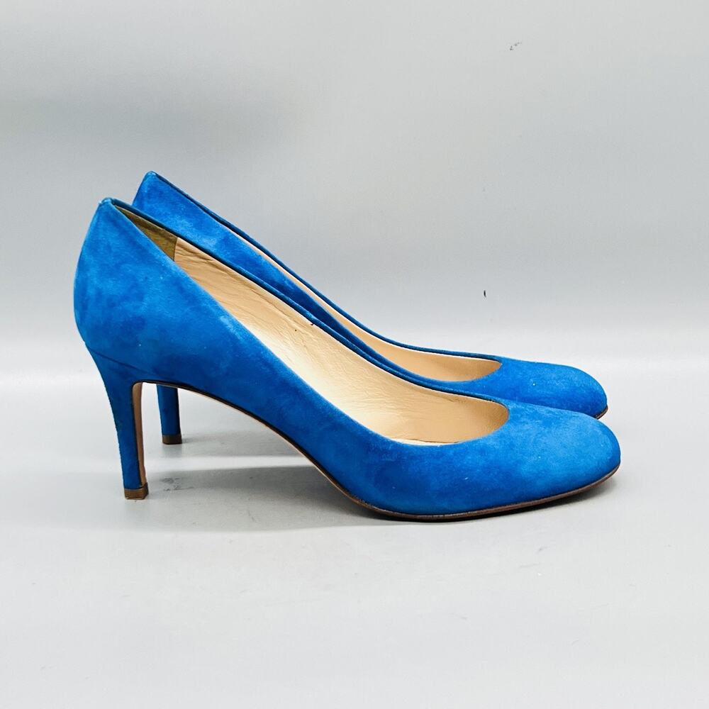 J Crew Shoes Womens 8.5 Blue Suede Round Toe Stiletto Heel Pumps Made Italy